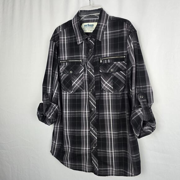 Urban Pipeline Button Down Flannel Shirt Men's M Black White Easy-Care Fabric - Picture 6 of 14